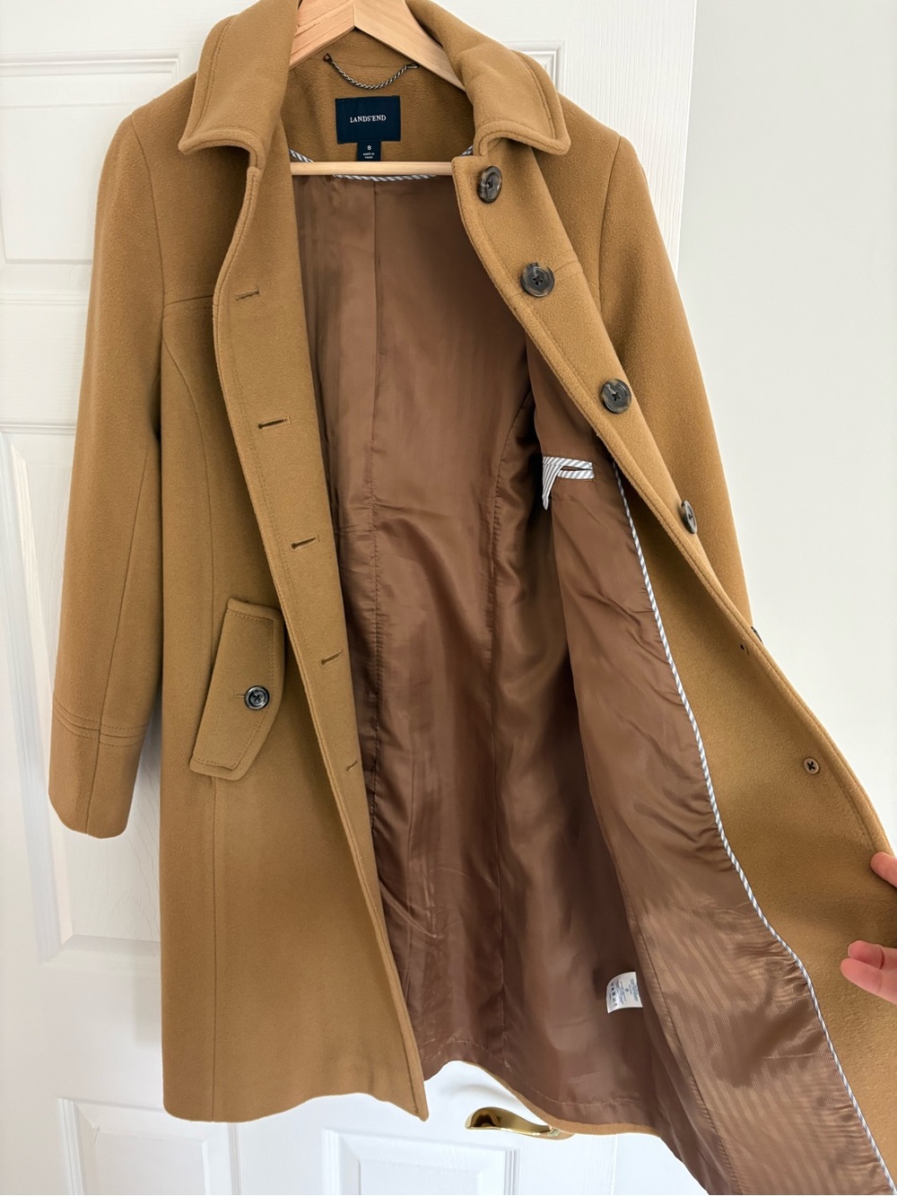 Lands' End Women’s Wool Blend Coat, Camel/Tan, Size 8 - Picture 3 of 9